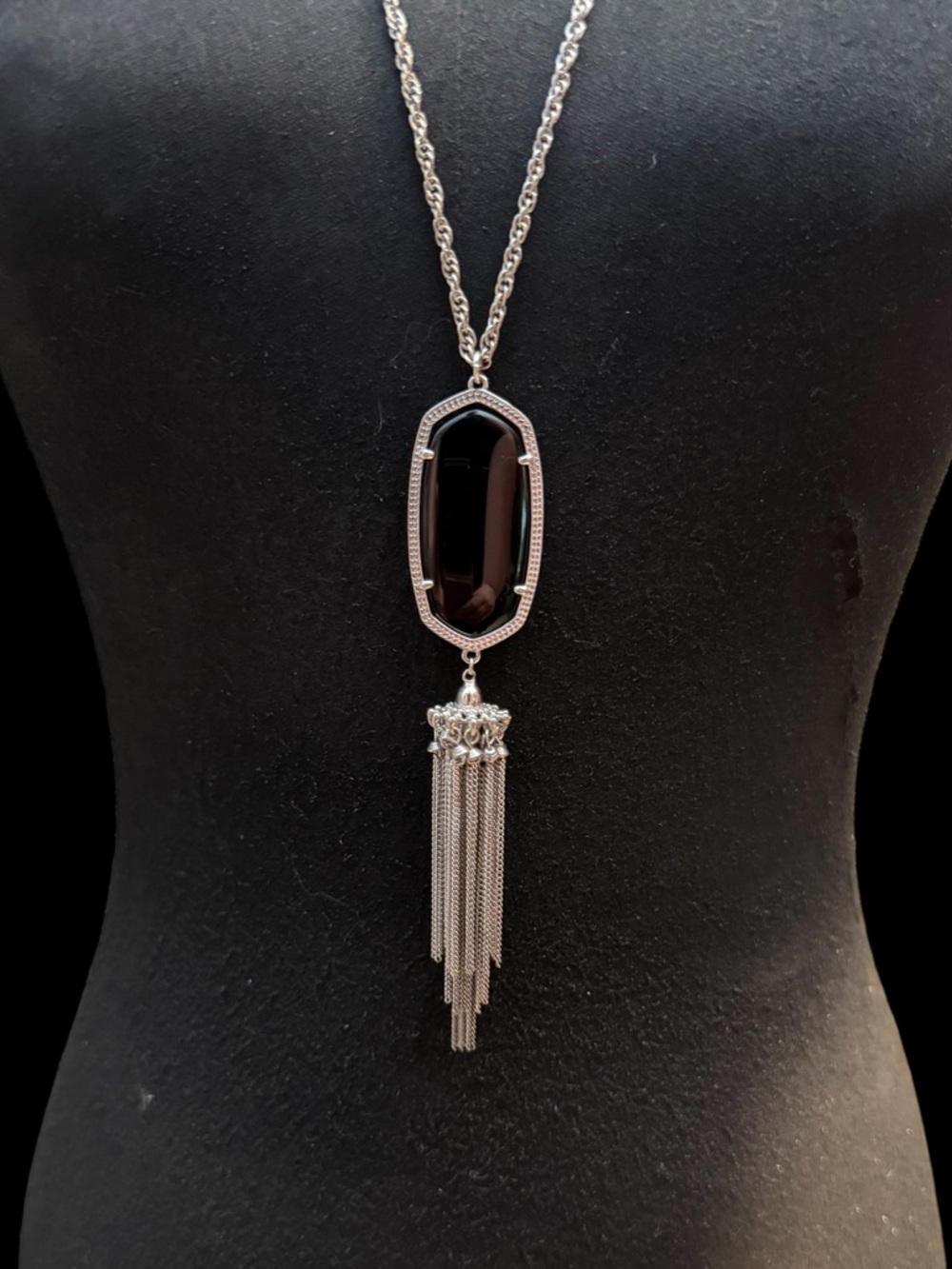 Kendra Scott Rayne Silver Long Pendant Necklace in Black Opaque Glass - Picture 5 of 8